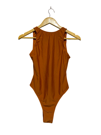 BOOHOO |S| BUST 15| SLEEK RUST ORANGE HIGH-CUT BODYSUIT / ONE-PIECE SWIMSUIT