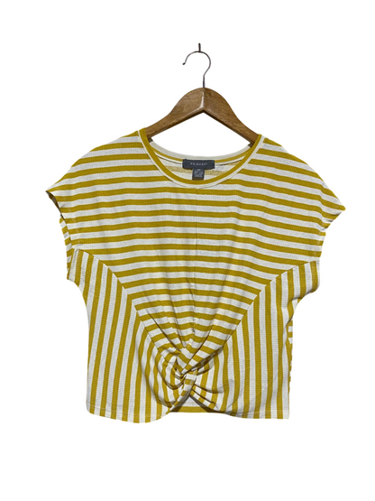 PRIMARK |XS| BUST 17| MUSTARD YELLOW AND WHITE STRIPED KNOT-FRONT CROP TOP