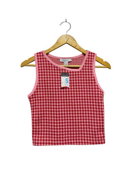 PRIMARK |S| BUST 14| PINK AND RED GINGHAM CHECKERED KNIT CROP TANK TOP