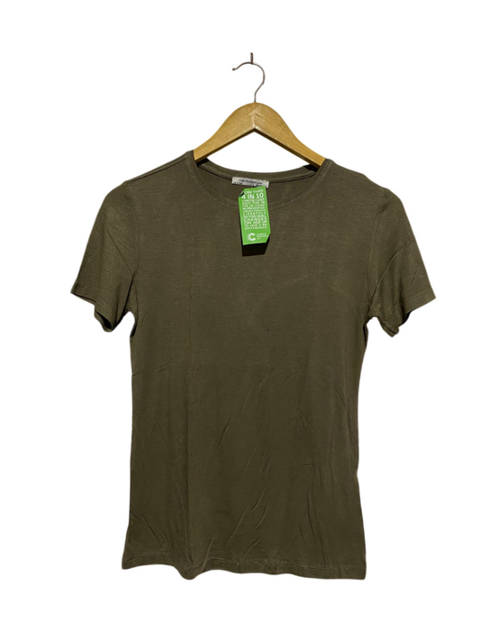 ZARA TRAFALUC |S| BUST 17| C1|  KHAKI OLIVE GREEN ESSENTIAL SHORT SLEEVE T-SHIRT