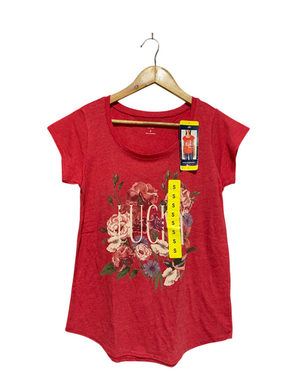 LUCKY BRAND |S| BUST 17| C1| RED HEATHERED FLORAL GRAPHIC LOGO T-SHIRT