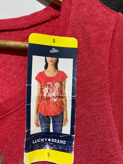 LUCKY BRAND |S| BUST 17| C1| RED HEATHERED FLORAL GRAPHIC LOGO T-SHIRT