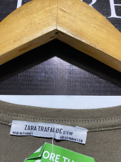 ZARA TRAFALUC |S| BUST 17| C1|  KHAKI OLIVE GREEN ESSENTIAL SHORT SLEEVE T-SHIRT