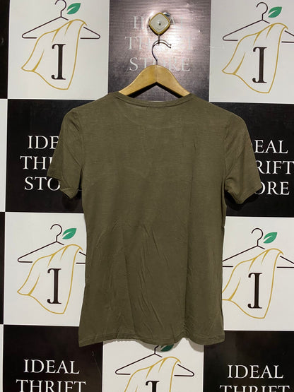 ZARA TRAFALUC |S| BUST 17| C1|  KHAKI OLIVE GREEN ESSENTIAL SHORT SLEEVE T-SHIRT