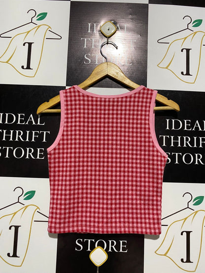 PRIMARK |S| BUST 14| PINK AND RED GINGHAM CHECKERED KNIT CROP TANK TOP