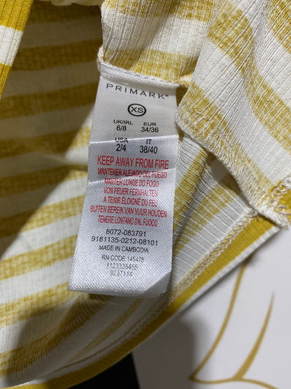 PRIMARK |XS| BUST 17| MUSTARD YELLOW AND WHITE STRIPED KNOT-FRONT CROP TOP