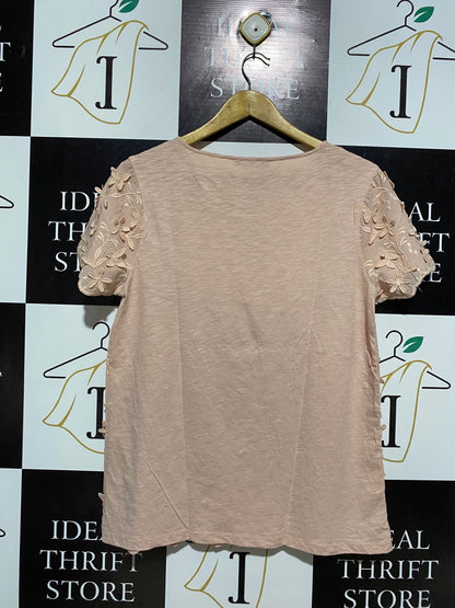GEORGE |L| BUST 19| C1| PALE PINK EMBROIDERED FLORAL BLOUSE