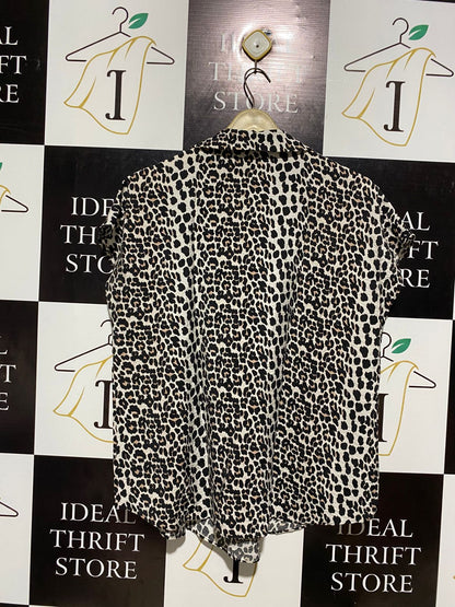 GEORGE |XL| BUST 23| WOMEN’S ANIMAL PRINT LEOPARD V-NECK SHORT CAP SLEEVE BLOUSE TOP