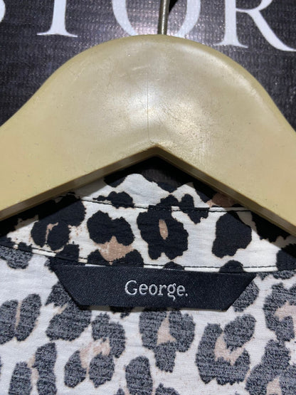 GEORGE |XL| BUST 23| WOMEN’S ANIMAL PRINT LEOPARD V-NECK SHORT CAP SLEEVE BLOUSE TOP