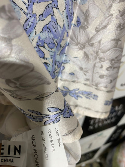 SHEIN |L| BUST FREE|B10| IVORY SILK-BLEND ORNATE PRINT KAFTAN BLOUSE