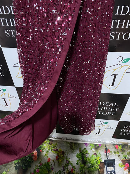 MAYA DELUXE |M| BUST 16| BURGUNDY SEQUIN LACE MAXI GOWN DRESS