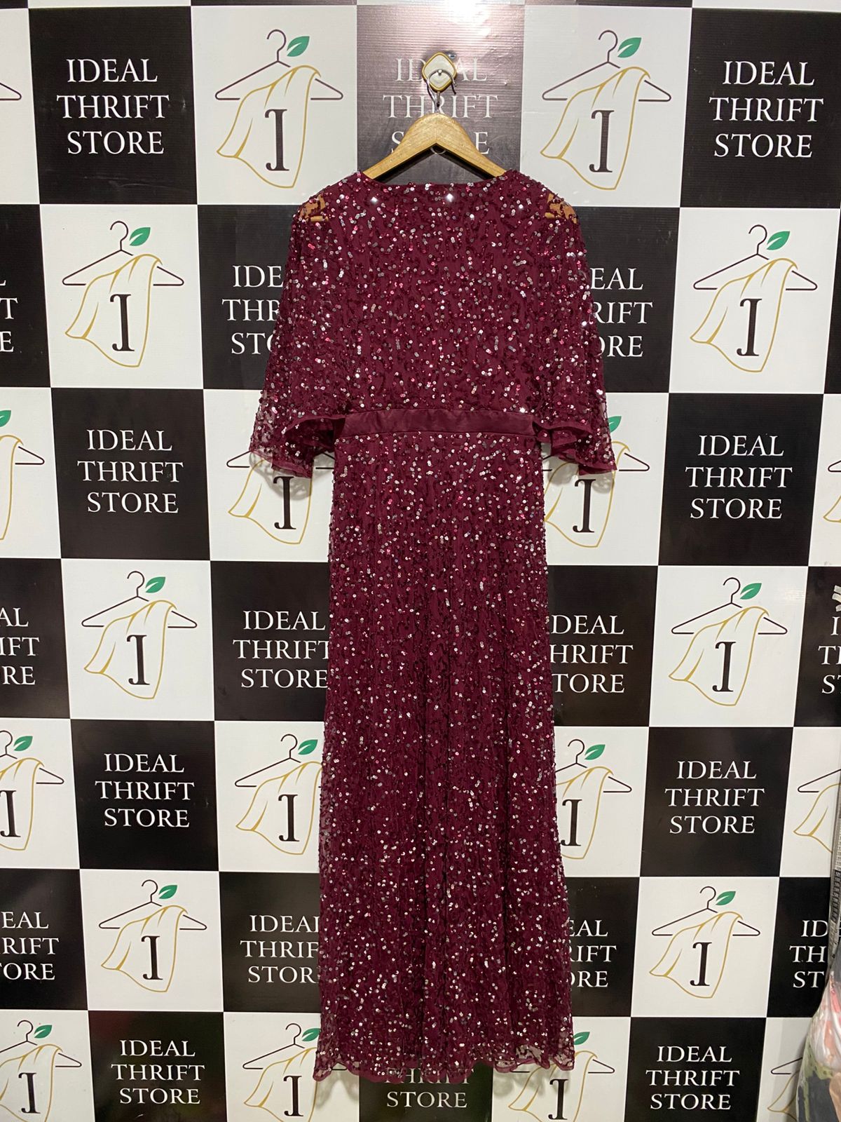 MAYA DELUXE |M| BUST 16| BURGUNDY SEQUIN LACE MAXI GOWN DRESS
