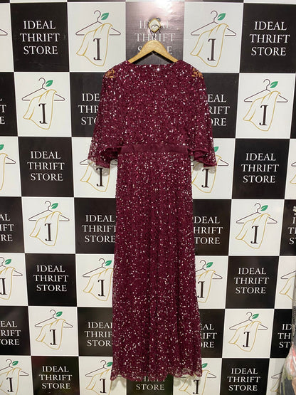 MAYA DELUXE |M| BUST 16| BURGUNDY SEQUIN LACE MAXI GOWN DRESS