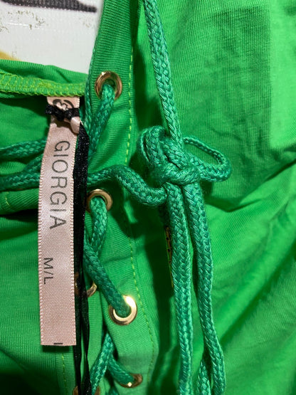 GIORGIA |M/L| BUST 14| EMERALD GREEN LACE-UP HALTER BODYSUIT