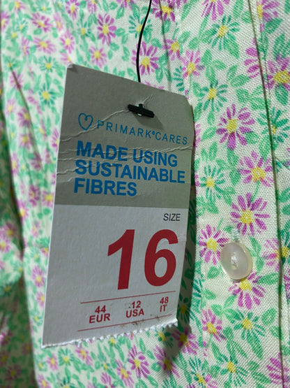 PRIMARK CARES |M| BUST 18| C6|  MINT GREEN FLORAL PUFF SLEEVE TEA DRESS