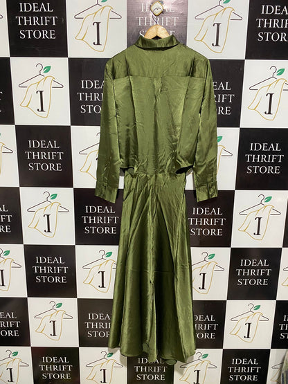 ZARA |XL| BUST 21| SATIN OLIVE GREEN MAXI DRESS