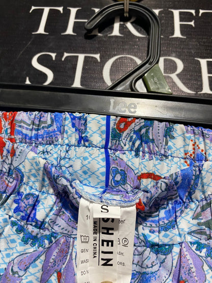 SHEIN |S| WAIST 24| VIBRANT BLUE PAISLEY SCARF PRINT HIGH-WAISTED SHORTS