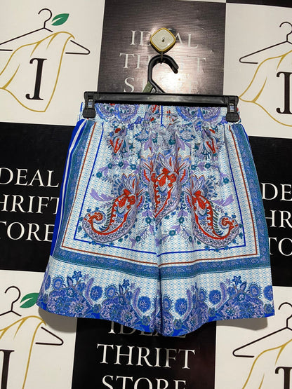 SHEIN |S| WAIST 24| VIBRANT BLUE PAISLEY SCARF PRINT HIGH-WAISTED SHORTS