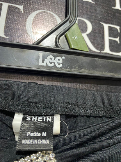 SHEIN |M| WAIST 28| CHIC BLACK WIDE LEG FLARE PANTS WITH CRYSTAL BUCKLE DETAIL