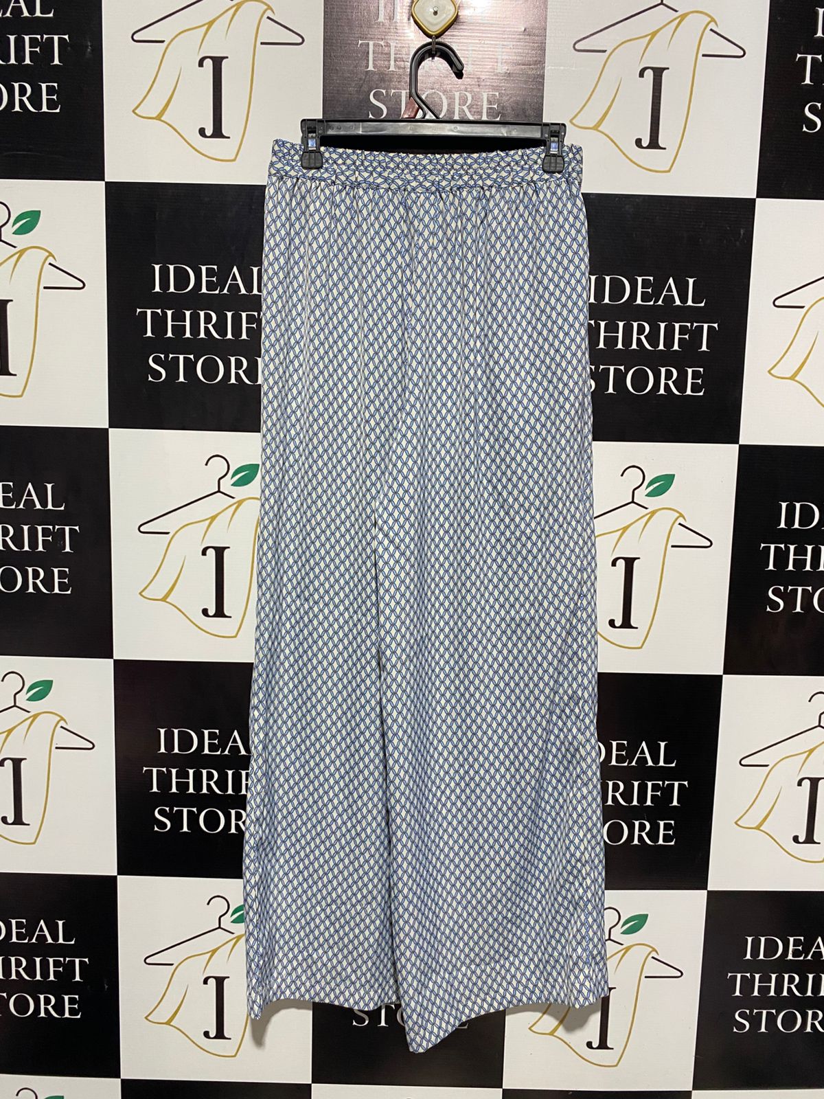 ANKO |M| WAIST 28| VINTAGE BLUE & WHITE GEOMETRIC PRINT WIDE LEG PALAZZO PANTS