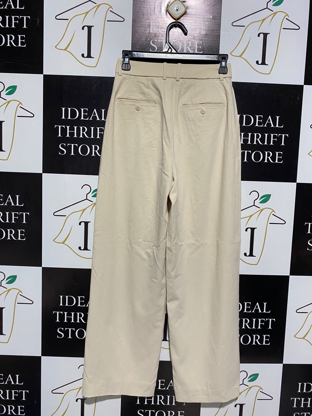 UNIQLO |M| WAIST 26| CHIC CREAM HIGH WAISTED WIDE LEG PLEATED TROUSERS TAILORED DRESS PANTS