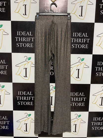 SHOWPO |M| WAIST 26| GOLD METALLIC SHIMMER RIBBED FLARE PANTS HIGH WAISTED PARTY