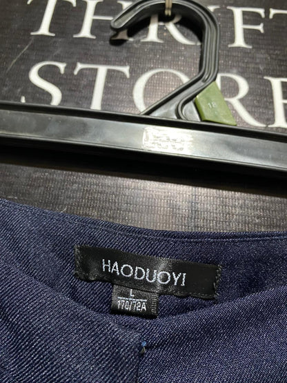 HAODUOYI |L| WAIST 28| NAVY BLUE TROUSERS WITH GOLD BUTTON ACCENTS