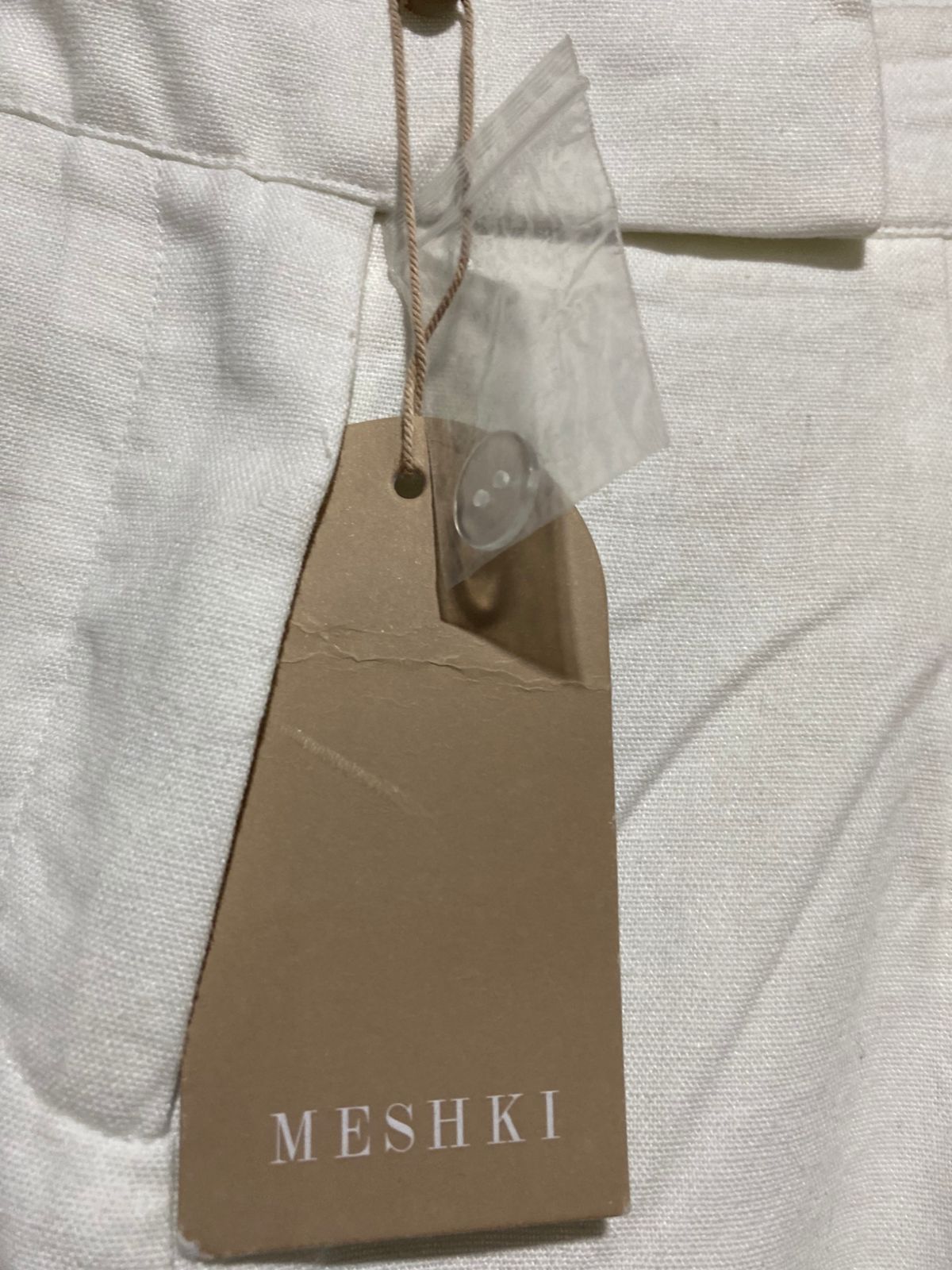 MESHKI |L| WAIST 32| WHITE LINEN-BLEND WIDE-LEG TROUSERS