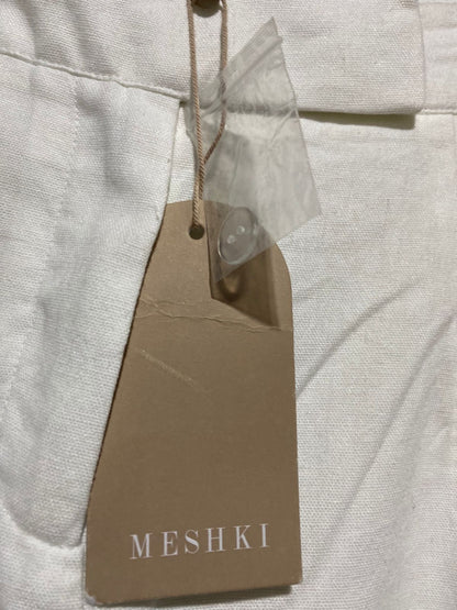 MESHKI |L| WAIST 32| WHITE LINEN-BLEND WIDE-LEG TROUSERS
