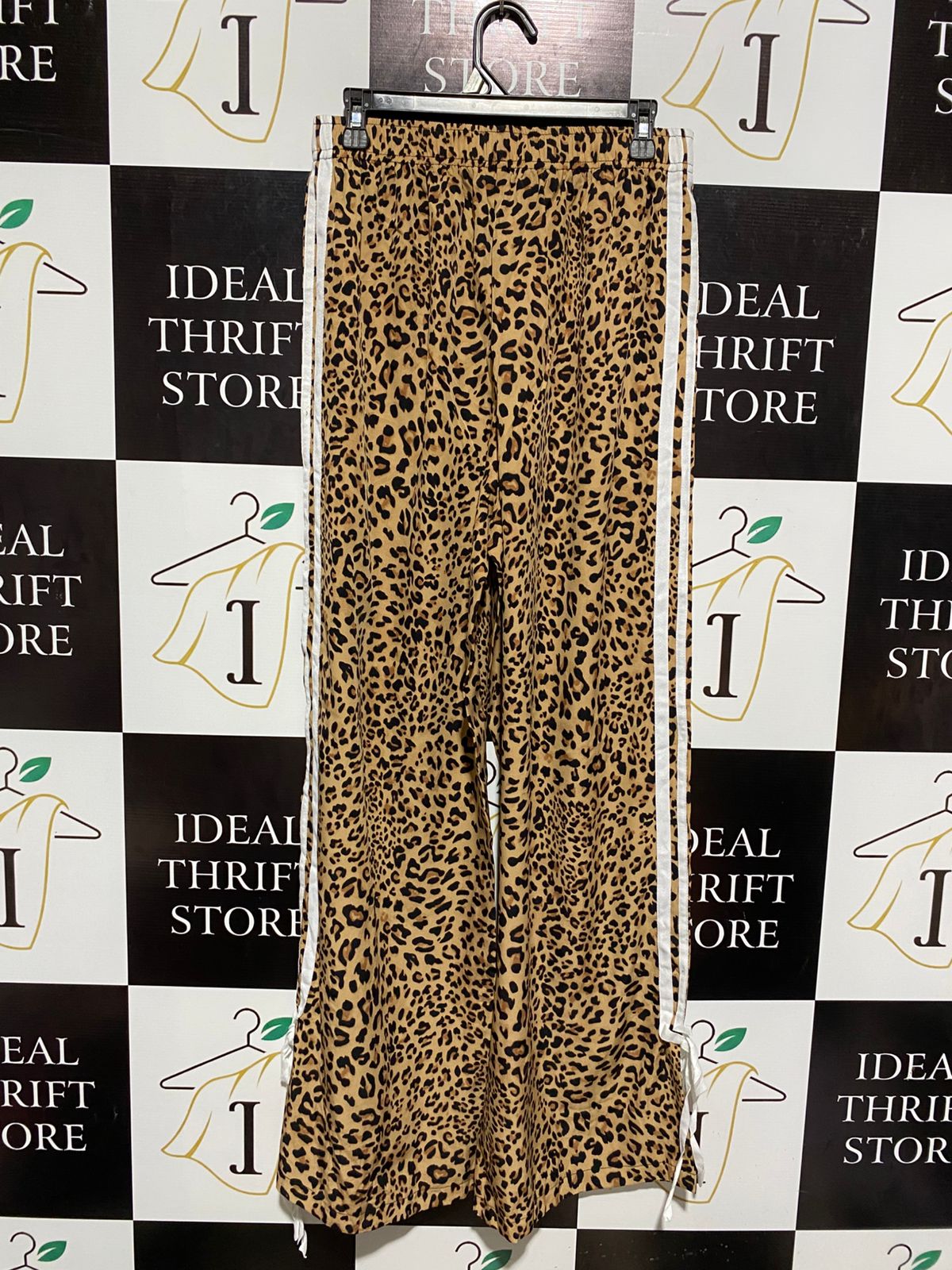 SHEIN |XL| WAIST 29| TAN LEOPARD PRINT TRACK PANTS WITH TIE-HEMS