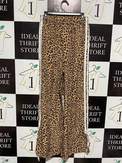 SHEIN |XL| WAIST 29| TAN LEOPARD PRINT TRACK PANTS WITH TIE-HEMS
