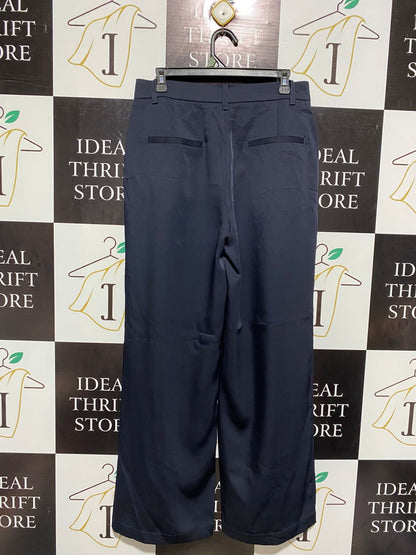 PREVIEW |L| WAIST 32| NAVY SATIN WIDE-LEG PLEATED TROUSERS