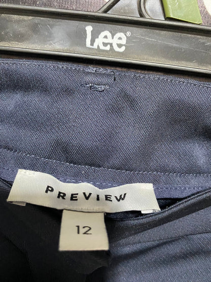 PREVIEW |L| WAIST 32| NAVY SATIN WIDE-LEG PLEATED TROUSERS