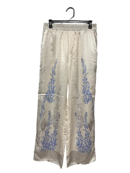 |L| WAIST 29| FLORAL SATIN WIDE-LEG TROUSERS