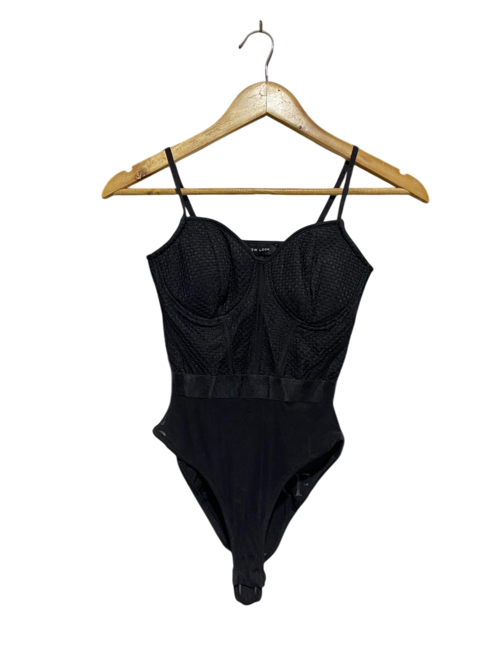 NEW LOOK |S| BUST 13| BLACK TEXTURED CORSET BODYSUIT