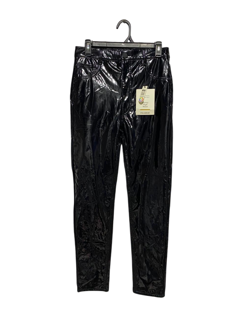 PULL & BEAR |M| WAIST 29| SHINY BLACK VINYL SKINNY HIGH WAIST TROUSERS