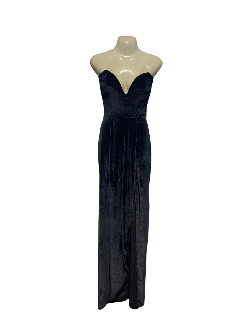 PRETTYLITTLETHING |M| BUST 16| BLACK VELVET STRAPLESS PLUNGING SWEETHEART MAXI GOWN |B1|