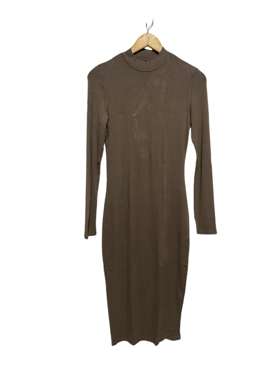 SHEIN |L| BUST 15| TAUPE RIBBED KNIT LONG SLEEVE MOCK NECK BODYCON MIDI DRESS |B1|