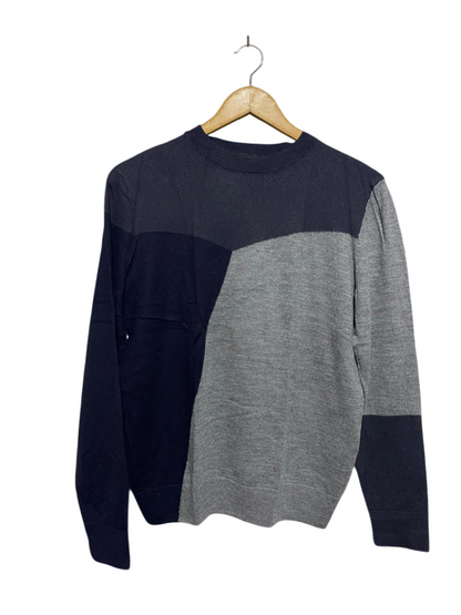ARMANI EXCHANGE |M| BUST 19| NAVY AND GREY GEOMETRIC COLORBLOCK LONG SLEEVE KNIT SWEATER |B1|