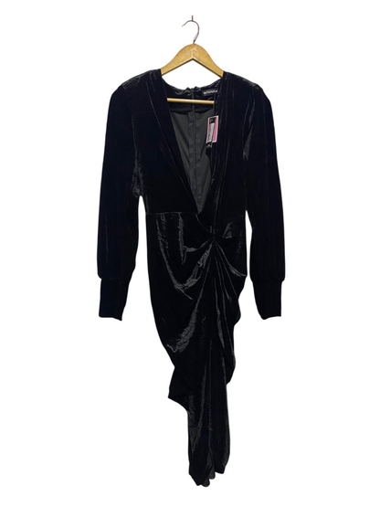 PRETTYLITTLETHING |M| BUST 17| BLACK VELVET DEEP V-NECK RUCHED MAXI DRESS |B1|