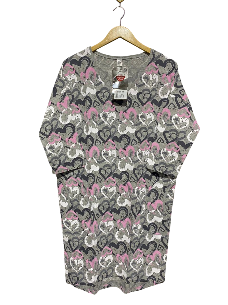 ITALIAN FASHION |M| BUST 25| GREY PINK HEART PRINT T-SHIRT DRESS |B1|