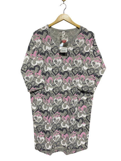 ITALIAN FASHION |M| BUST 25| GREY PINK HEART PRINT T-SHIRT DRESS |B1|