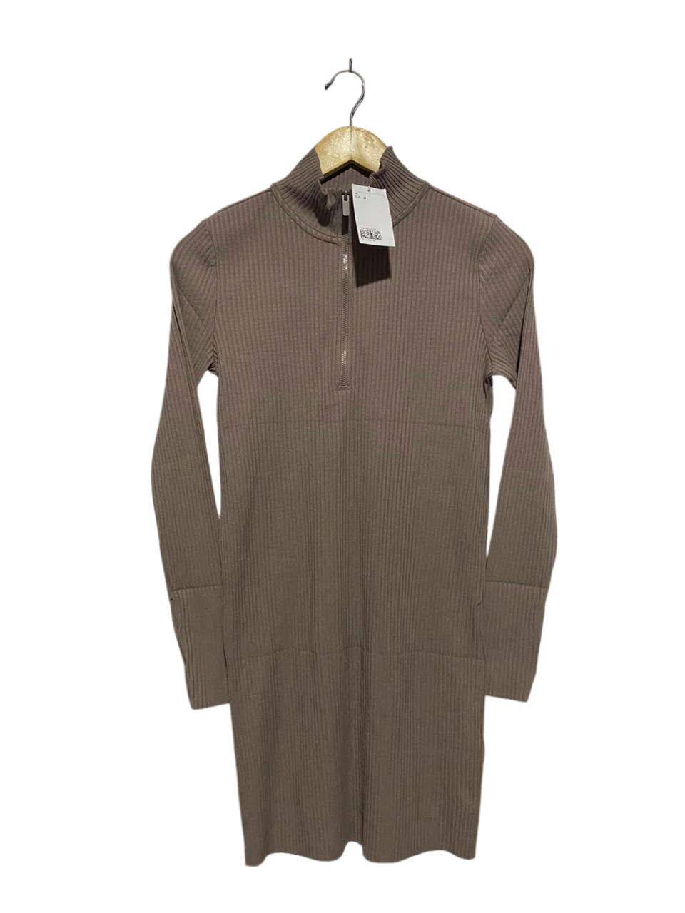 H&M |M| BUST 16| TAUPE RIBBED QUARTER-ZIP MOCK NECK MINI DRESS |B1|