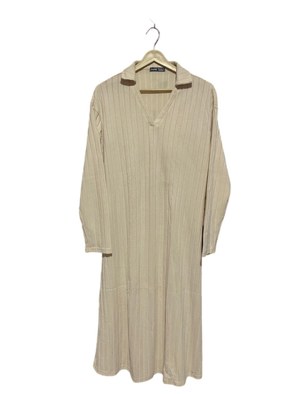 SHEIN |S| BUST 19| BEIGE RIBBED V-NECK COLLARED MAXI DRESS |B1|
