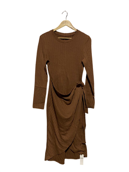 YOZY |L| BUST 16| BROWN CABLE KNIT LONG SLEEVE WRAP MIDI DRESS |B1|
