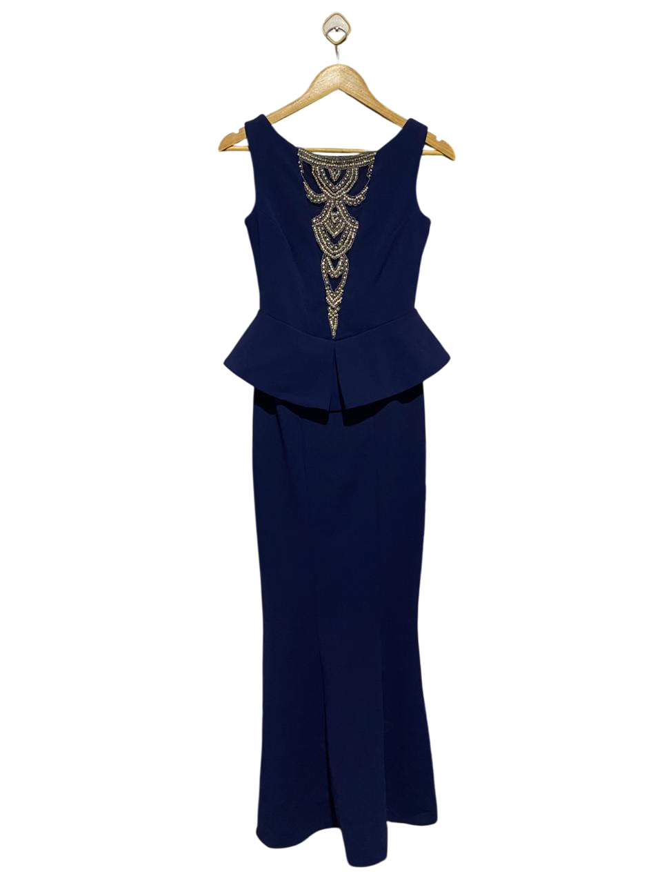 QUIZ |M| BUAT 15| ROYAL BLUE PEPLUM MAXI DRESS - ORNATE SILVER BEADED BACKLESS GOWN |B1|