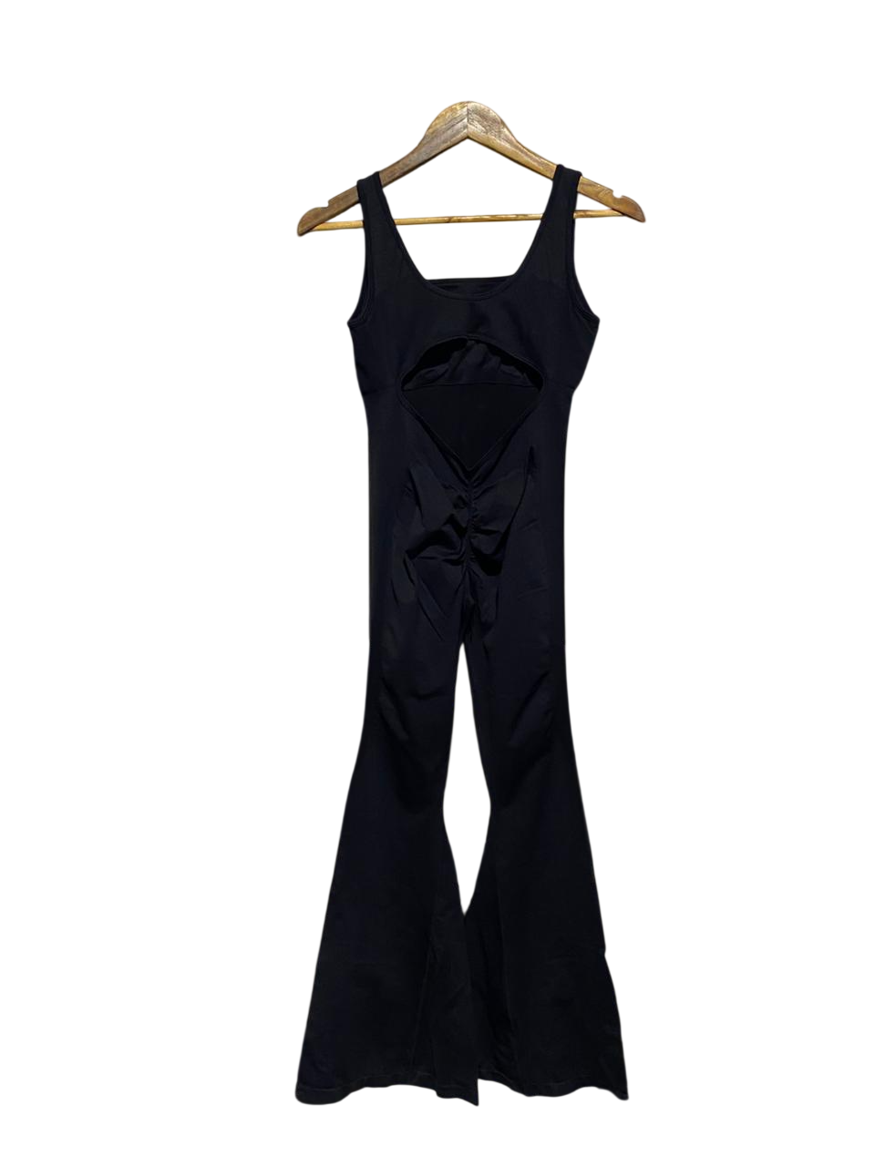 GET MOOD |L| BUST 14| BLACK BACKLESS CUT-OUT FLARE JUMPSUIT |B1|