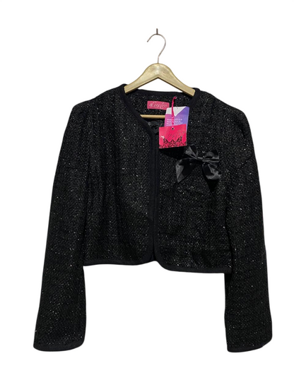 LUSTRE |L| BUST 20| BLACK SHIMMER TWEED CROP JACKET - ELEGANT BOW DETAIL EVENING COAT |B1|