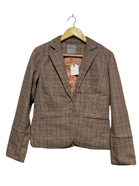 NEXT |M| BUST 18| TAILORED HOUNDSTOOTH BLAZER VINTAGE STYLE CHECK WITH ANIMAL PRINT LINING |B1|