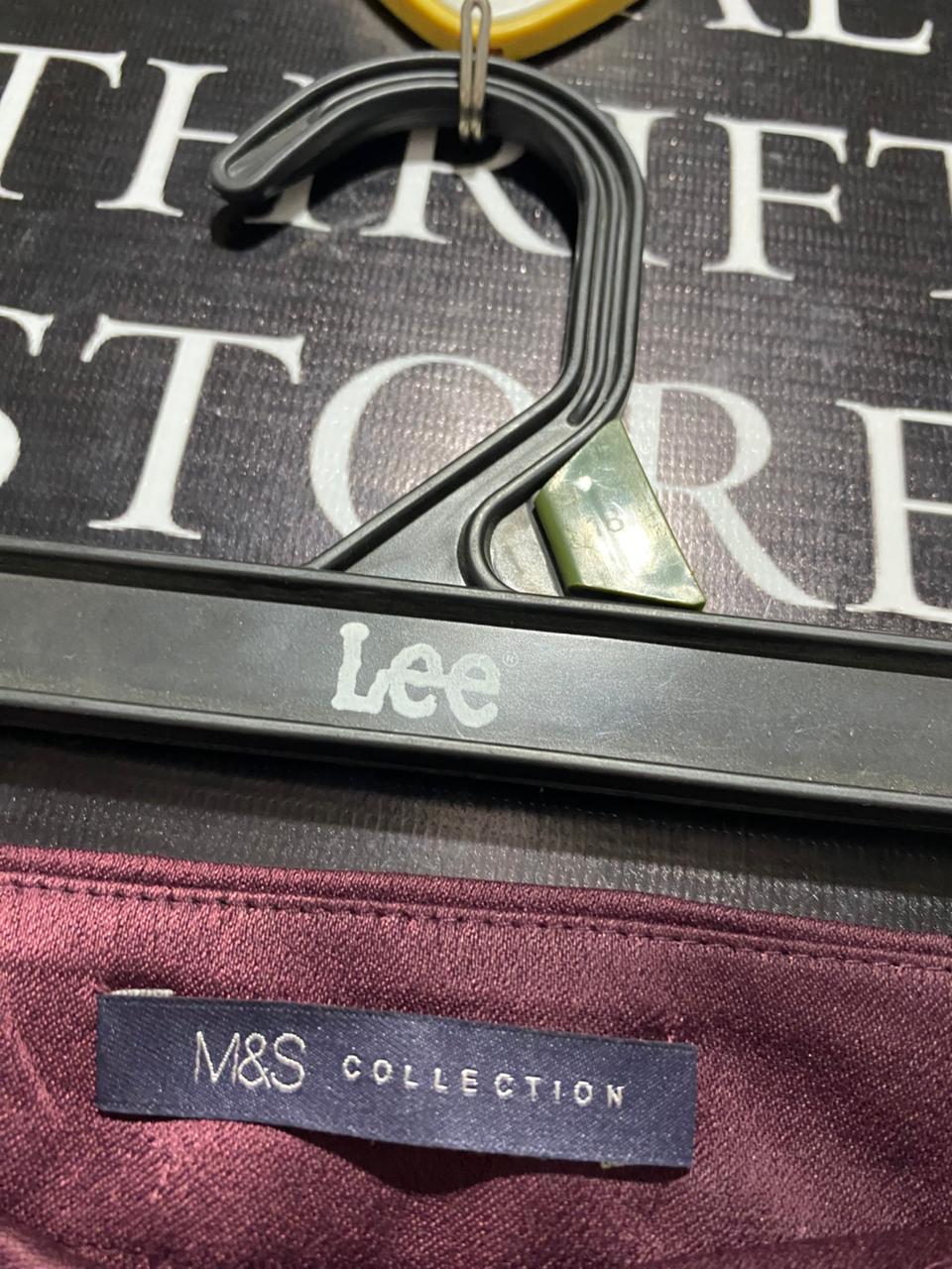 M&S |L|WAIST 34| BURGUNDY SATIN LACE-TRIM MIDI SKIRT